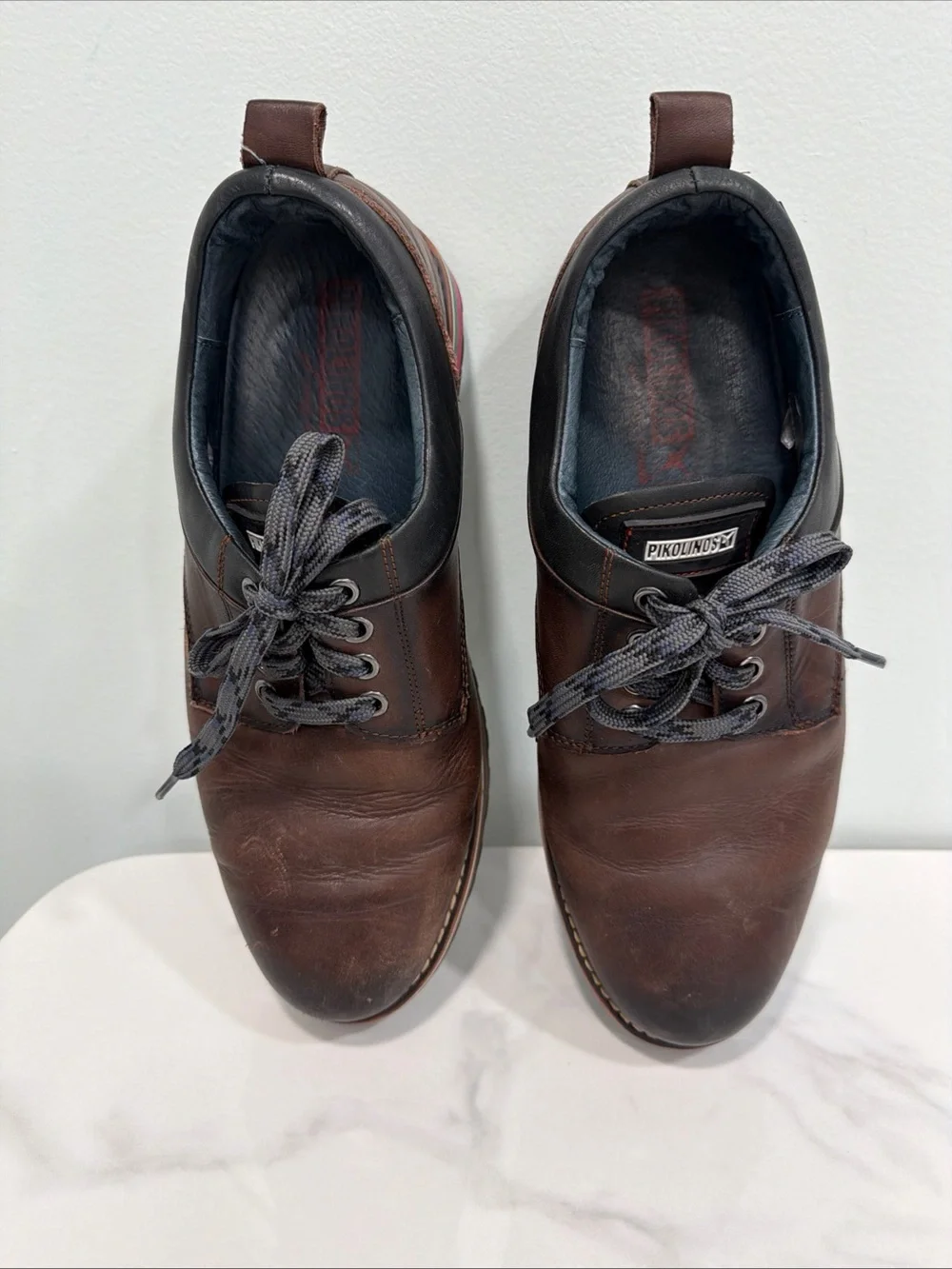 PIKOLINOS Brown Leather Derby Shoes with Gray Laces